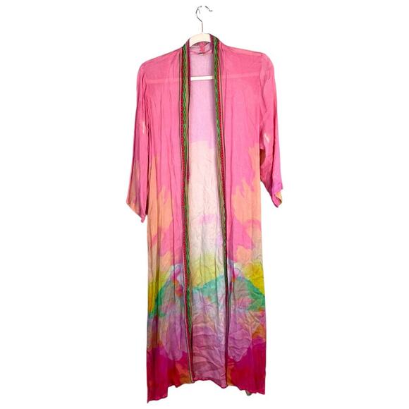 ANTHROPOLOGIE Bl^nk London Kimono Duster Coverup Pink Beach Swim Summer Resort - Picture 1 of 8